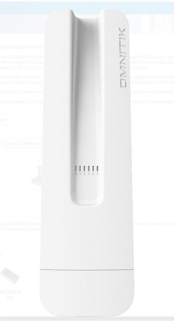 Miktrotik OmniTIK 5 POE AC access point, RBOmniTikPG-5HacD,  Procesor: 720Mhz, Dimensiuni: 416 x 129 x 58 mm, 128Mb RAM, 16Mb Flash, POE-in 12- 57 V, interfata: 5 x 10/100/1000, 1 x USB, IP54, standard wireless: 802.11a/n/ac, antenna 5Ghz 7.5 dbi, WI-FI 5.
