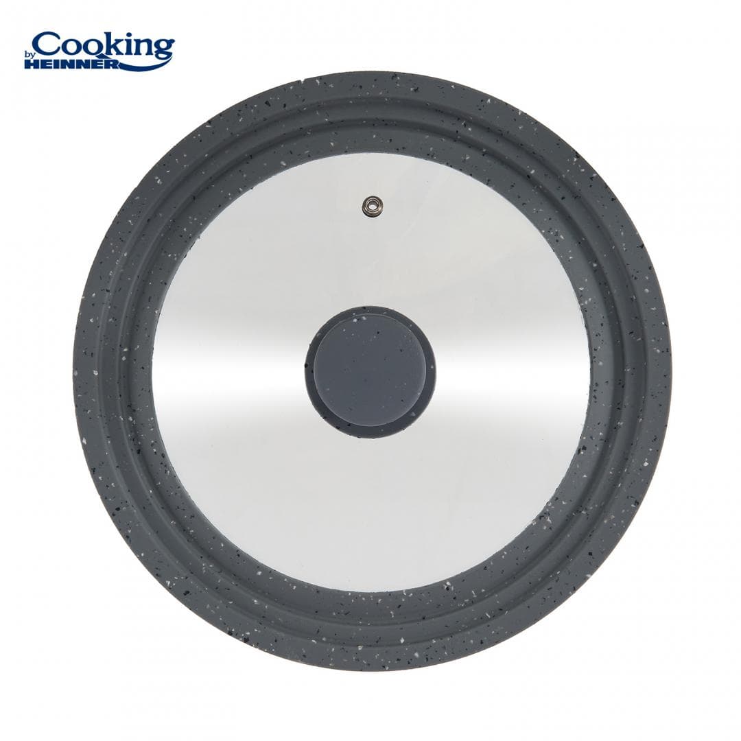 CAPAC STICLA CU MARGINE DIN SILICON AJUSTABILA PE 3 DIMENSIUNI 22/24/26 CM. GRI, COOKING BY HEINNER — miniatură