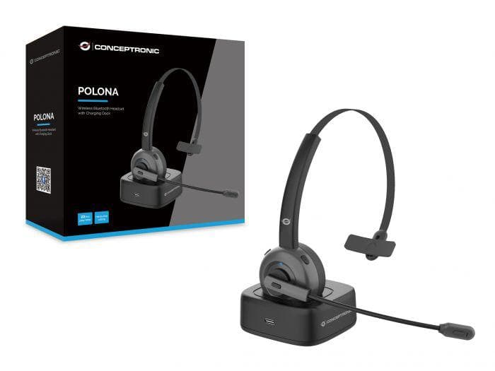 Casti Mono-casca Conceptronic POLONA03BD, Wireless, noise-canceling, Negru