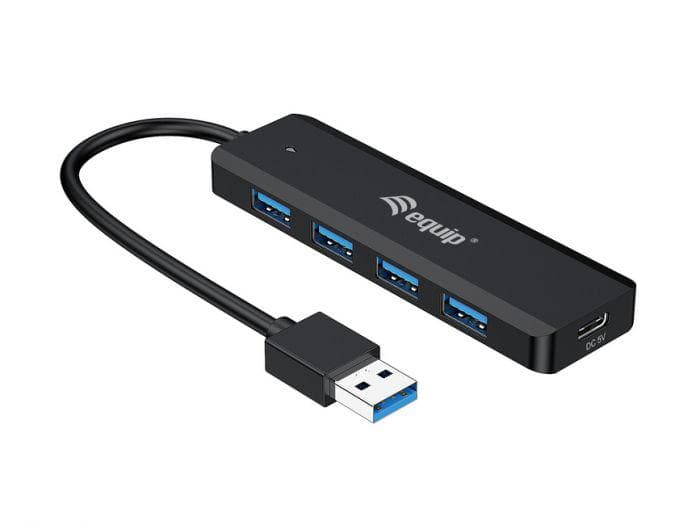 Hub USB EQUIP 4-Port USB 3.2 Gen 1 Hub with USB-C Adapter, USB-A, 5 porturi, Negru — miniatură