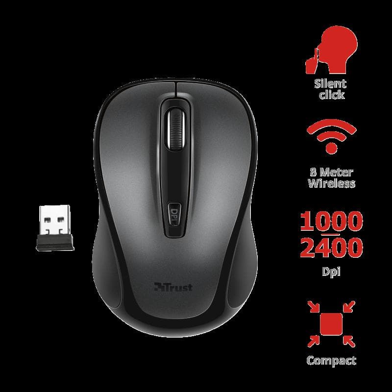 Mouse Wireless Trust Siero Silent, 2400 dpi, Negru — miniatură