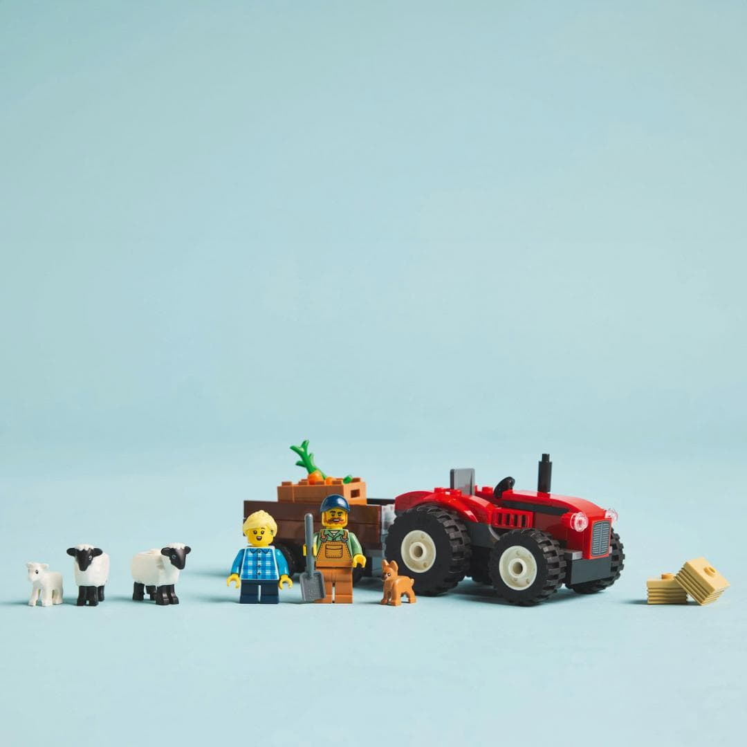 TRACTOR DE FERMA ROSU CU REMORCA SI OI, LEGO 60461 — miniatură