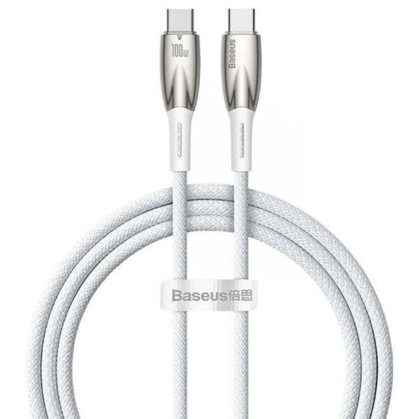 Cablu alimentare si date Baseus Glimmer, Fast Charging Data Cable pt.smartphone, USB Type-C la USB Type-C 100W, 1m, alb