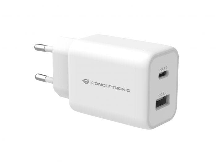 Incarcator Retea CONCEPTRONIC ALTHEA 2-Port 33W USB PD PPS Charger, QC 3.0, 33W, 2 porturi, Alb — miniatură
