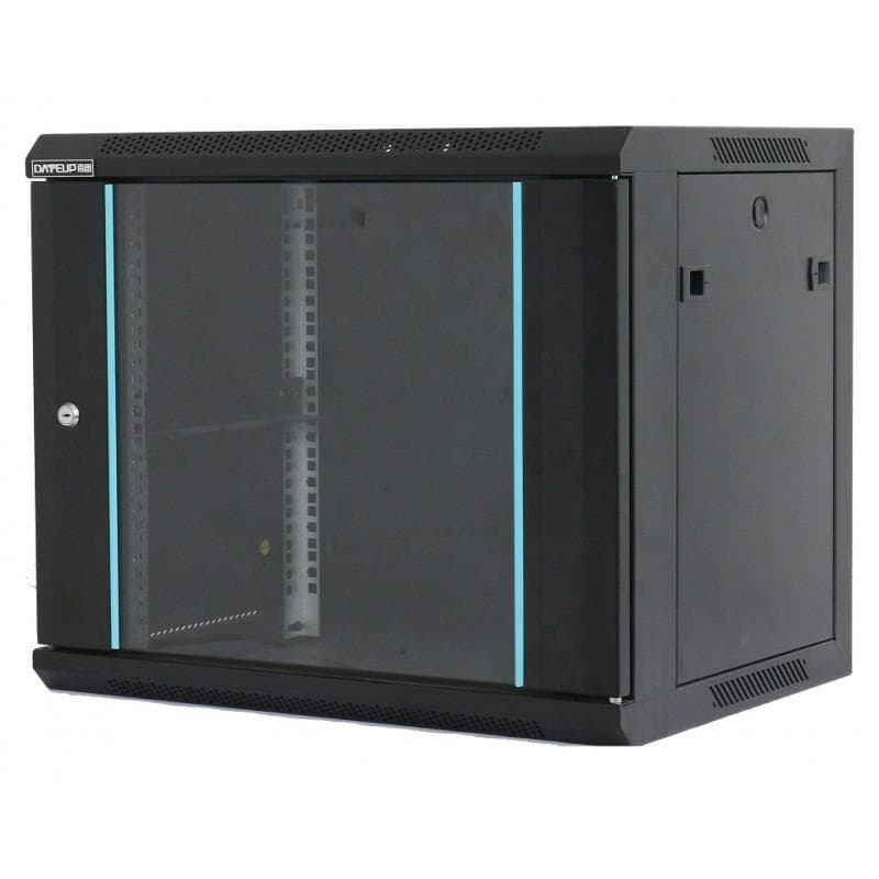 Rack 12U 600x600, dezasamblat, montare pe perete, usa din sticla, panouri laterale detasabile si securizate, culoare negru RAL 9004, DATEUP