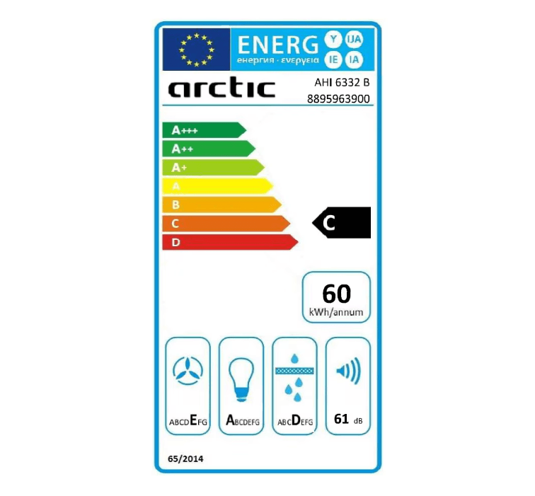 Hota incorporabila decorativa Arctic AHI6332B, Putere absorbtie 320 m3/h, 1 motor, Iluminare LED, Filtru lavabil, Clasa C, 60 cm, Negru — miniatură