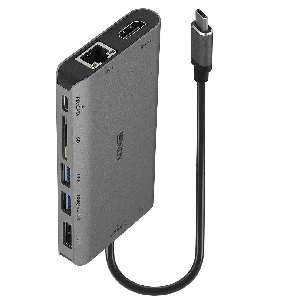Hub USB Lindy DST-Mini XT, USB-C, 7 porturi, HDMI, RJ-45, Gri