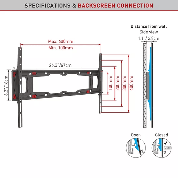 Suport TV de perete Barkan ND400.B, Fix, 29" - 75", VESA 600x400mm, suporta pana la 43kg, negru — miniatură