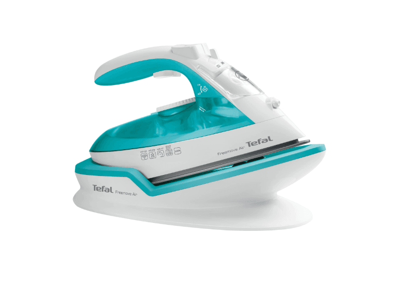 Fier de calcat Tefal Freemove Air FV6520E0, 2400 W, Rezervor apa 0.25 l, Sistem anticalcar incorporat, Reglaj manual, Alb/Turcoaz