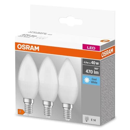 3 Becuri LED Osram Base Classic B, E14, 4.9W (40W), 470 lm, luminaneutra(4000K) — miniatură