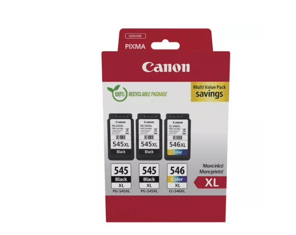 Canon pachet cartuse cearneala PG-545XL X2 /CL-546XL MULTIPACK, capacitate negru: 2 X 400 pagini/13ml, Color: 300 pagini / 15ml, Compatibil cu: PIXMA 2550S, PIXMA IP2850, PIXMA MG2450, PIXMA MG2550, PIXMA MG2950, PIXMA MG3050, PIXMA MG3051, PIXMA MG3052, PIXMA MG3053, PIXMA MX495, PIXMA TR4550