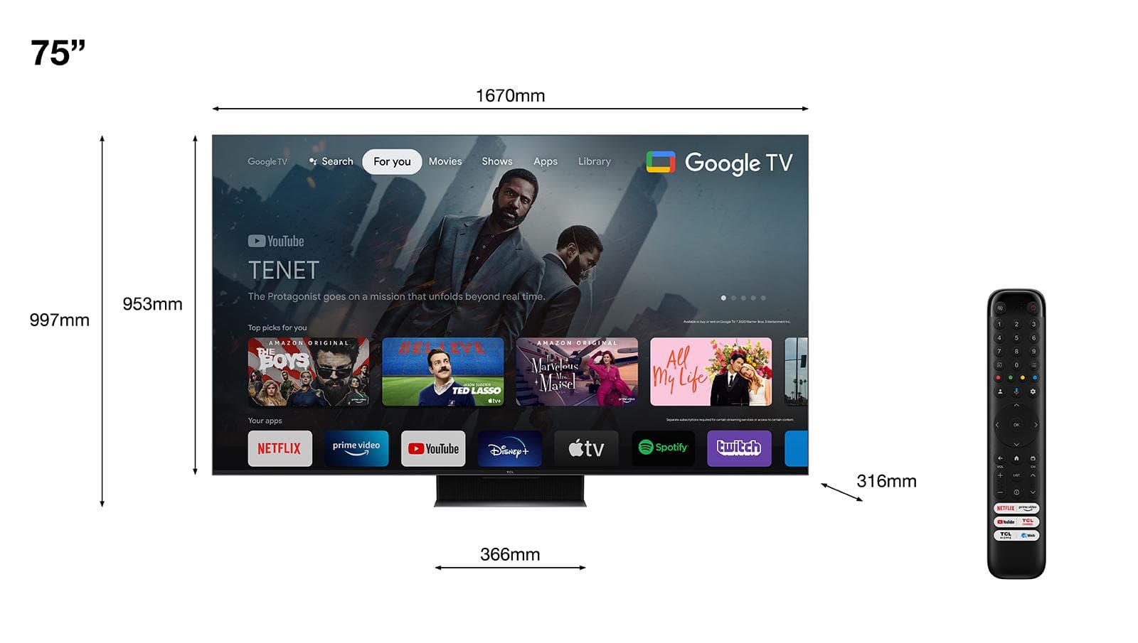 Televizor Smart QLED TCL 75C845 190,5 cm (75") 4K Ultra HD Wi-Fi Negru — miniatură