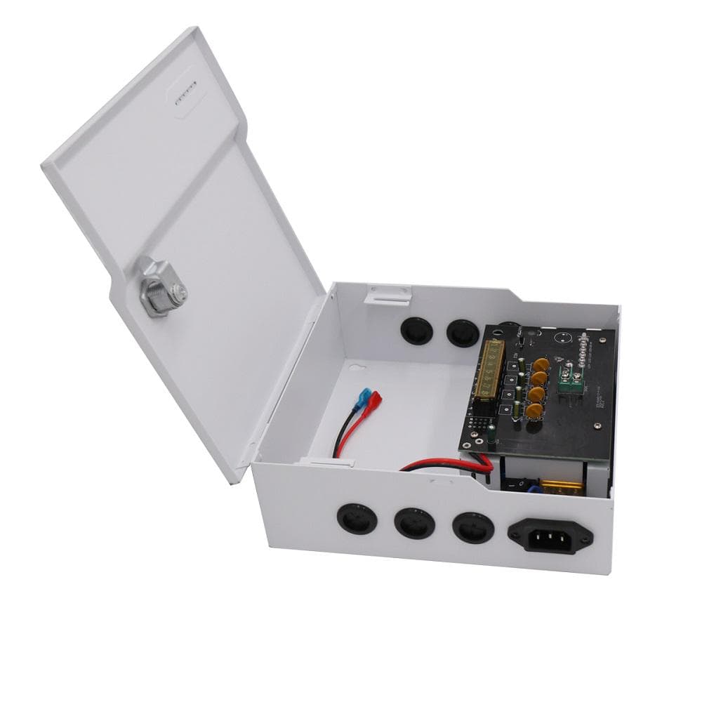 Sursa de alimentare 5A cu back up si 4 canale protejate STD-XWU60-12-4, 4 iesiri protejate PTC, LED stare pentru fiecare canal, tensiune intrare: 100-240V AC,47-63Hz; tensiune iesire: DC12V 5A, 60W, carcasa metal, intrare pentru acumulator de 7Ah 12V( nu este inclus), dimensiuni: 218x204x76mm