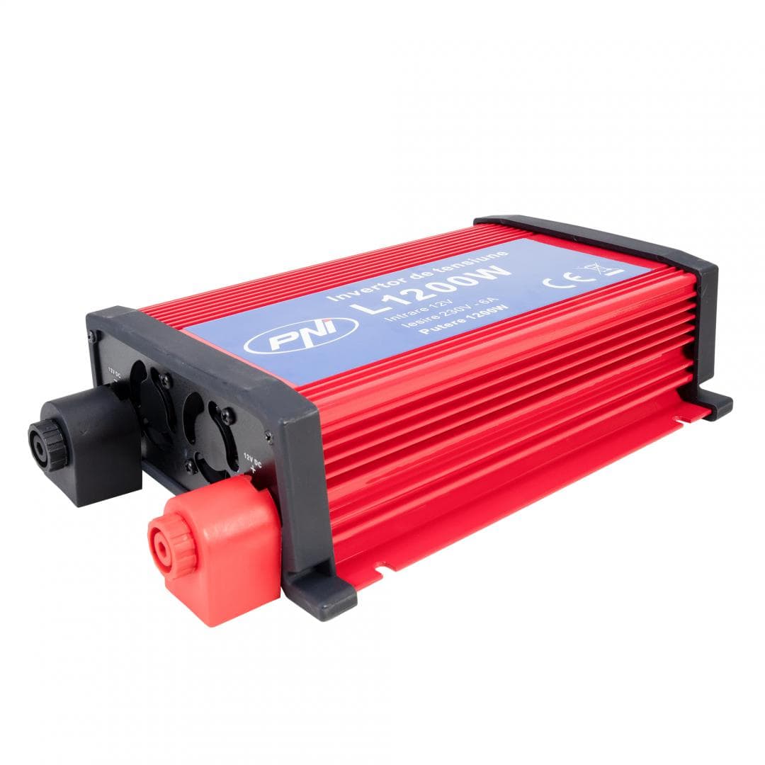 Invertor de tensiune PNI L1200W alimentare 12V iesire 230V, PNI- H1200W12, Tensiune de intrare: 12v dc, Tensiune de iesire: 230V AC, Amperaj pe iesirea 230V: 0-5.2 A, Racire activa ventilator, Eficienta: 85%, Iesire port USB, Dimensiuni: 208 x 107 x 70 mm, 1914 g. — miniatură