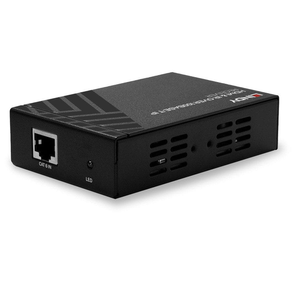 Lindy HDMI & IR over 100Base-T IP Receiver Description Add additional HDMI over IP receivers to create larger networked distribution setups Simple, scalable solution for developing 1-to-many or many-to-many installations Supports resolutions up to 1920x1080@60Hz 4:4: 4 8bit Supports IR extension — miniatură