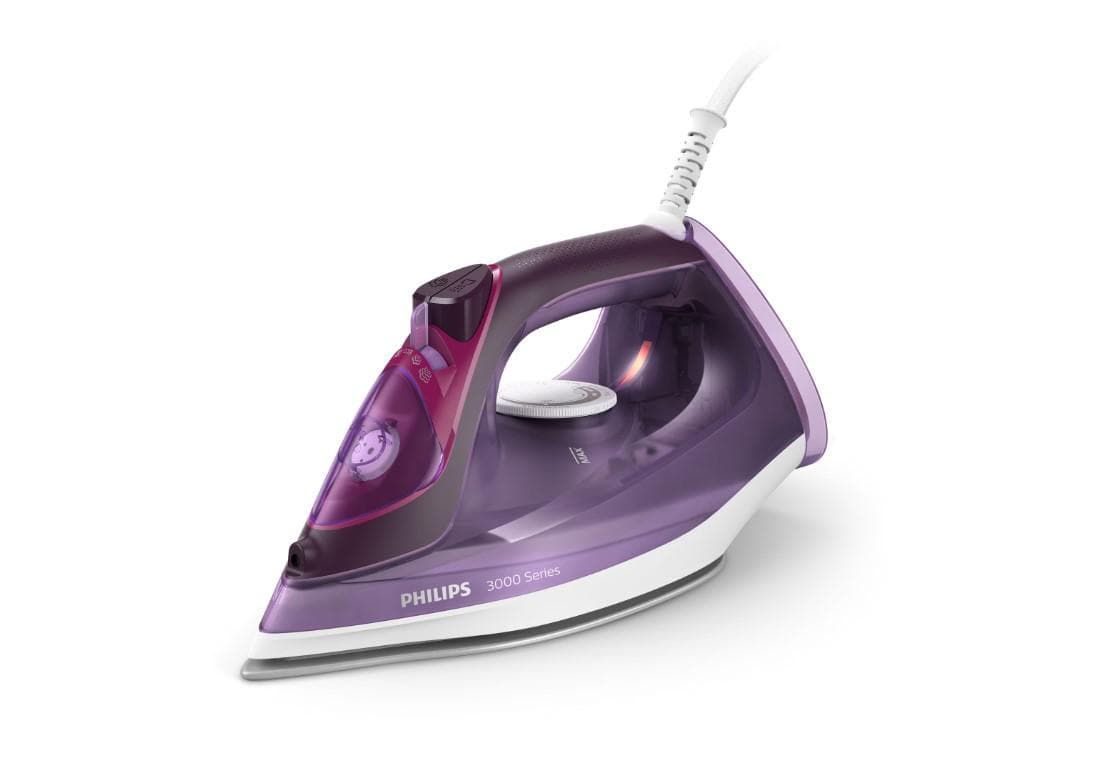 Fier de calcat Philips DST3041/30 seria 3000, 2600W, talpa ceramica, abur 40 g/min, jet de abur 200 g, capacitate rezervor 300ml, glisor anticalcar, sistem anti picurare, cutie de depozitare rezistenta la caldura, Mov