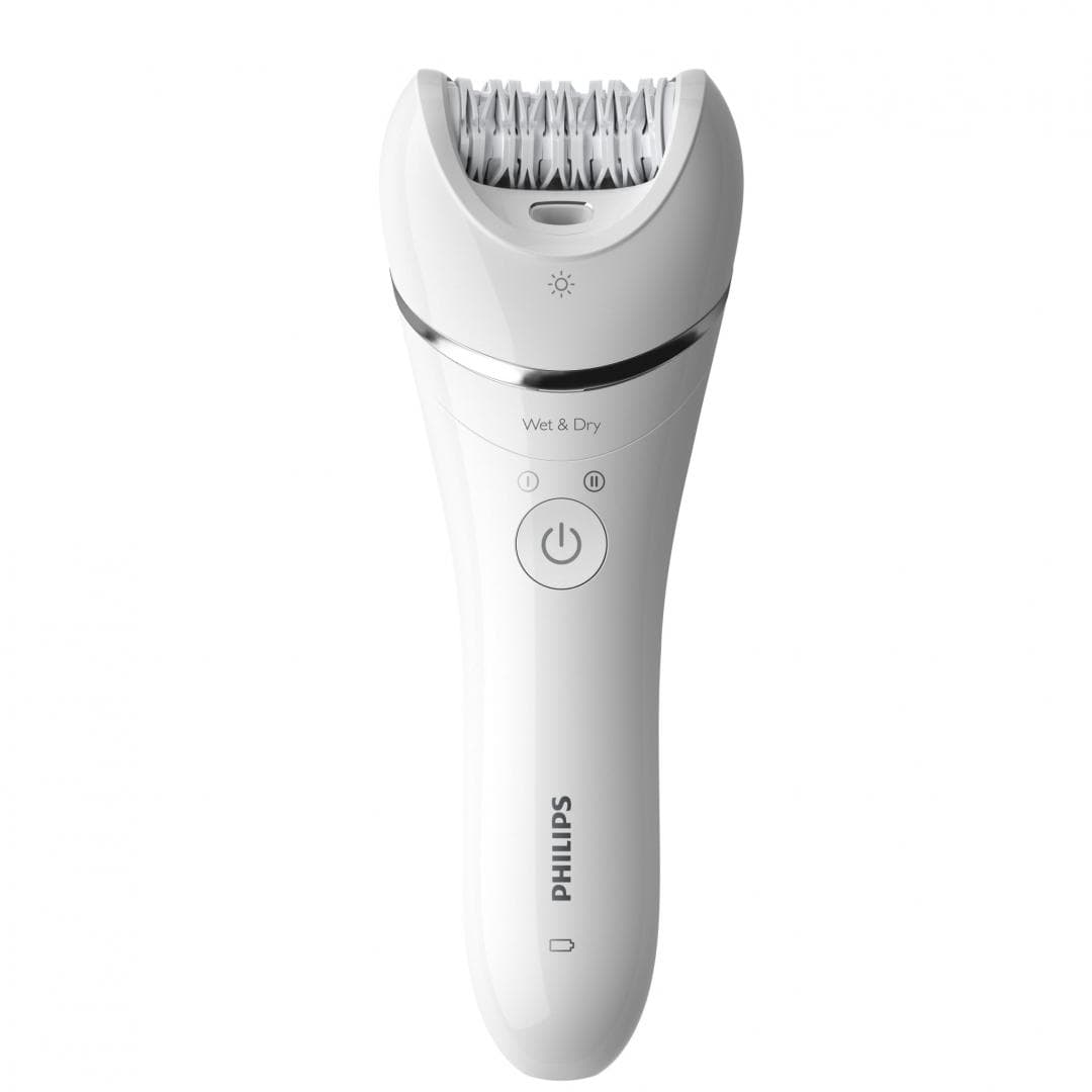 Epilator umed si uscat PHILIPS Seria 8000 BRE710/00, 32 pensete, 2 viteze, 5 accesorii, Wet&Dry, Acumulator, Alb, L x A x I (mm) 65x148x185 — miniatură