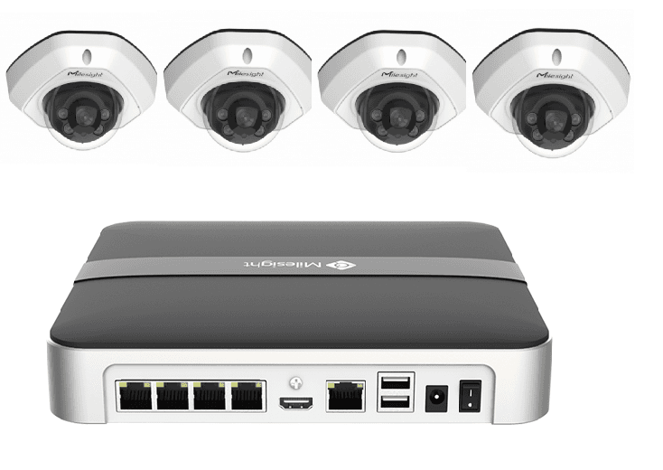 Kit supraveghere video Milesight 4 buc camera Dome MS-C2973-PD + 1 buc NVR MS-N1004-UPC