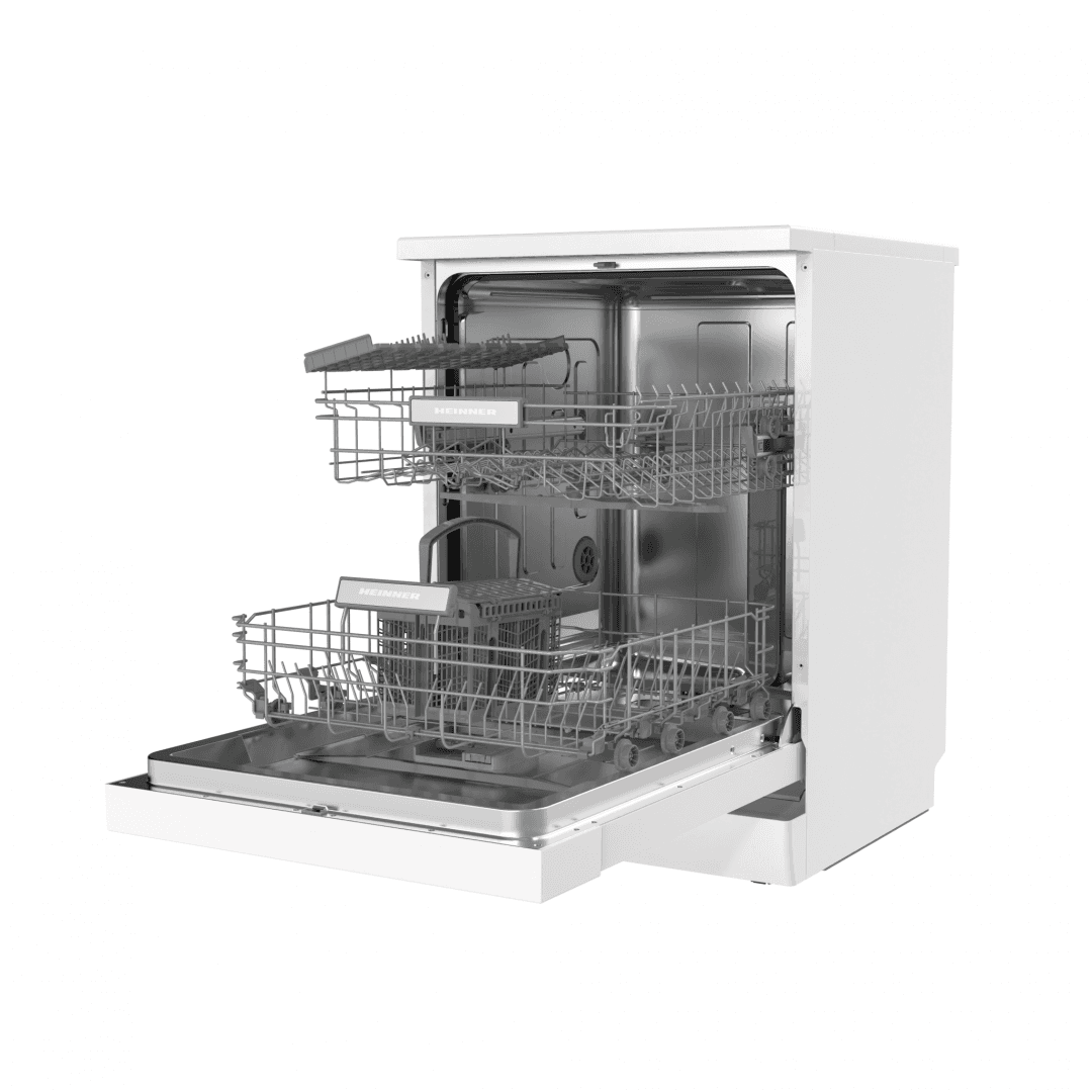 MASINA DE SPALAT VASE HEINNER HDW-FSM60614DXE++. 14 SETURI, CLASA DE EFICIENTA ENERGETICA E, CONTROL ELECTRONIC, DISPLAY DIGITAL, 6 PROGRAME: INTENSIV, UNIVERSAL, ECO, PAHARE, 90 MIN, RAPID (30 MIN), FUNCTIE HALF LOAD, EXTRA USCARE, PORNIRE INTARZIATA (1-24H), COS SUPERIOR AJUSTABIL PE INALTIME — miniatură