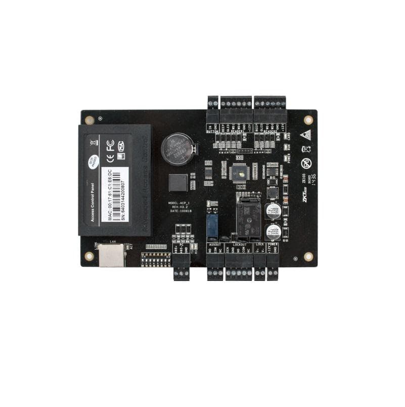 Centrala de control acces pentru o usa bidirectionala, CCA3-1-2;Capacitate: 30,000 utilizatori, 100,000 evenimente stocabile;Conectivitate: TCP/IP, RS485; Compatibila cu cititoare ID (125KHz),Mifare sau HID; Intrari: 2 cititoare, 1 buton iesire, 1 senzor magnetic;Iesiri: 1 iesire de releu si 1