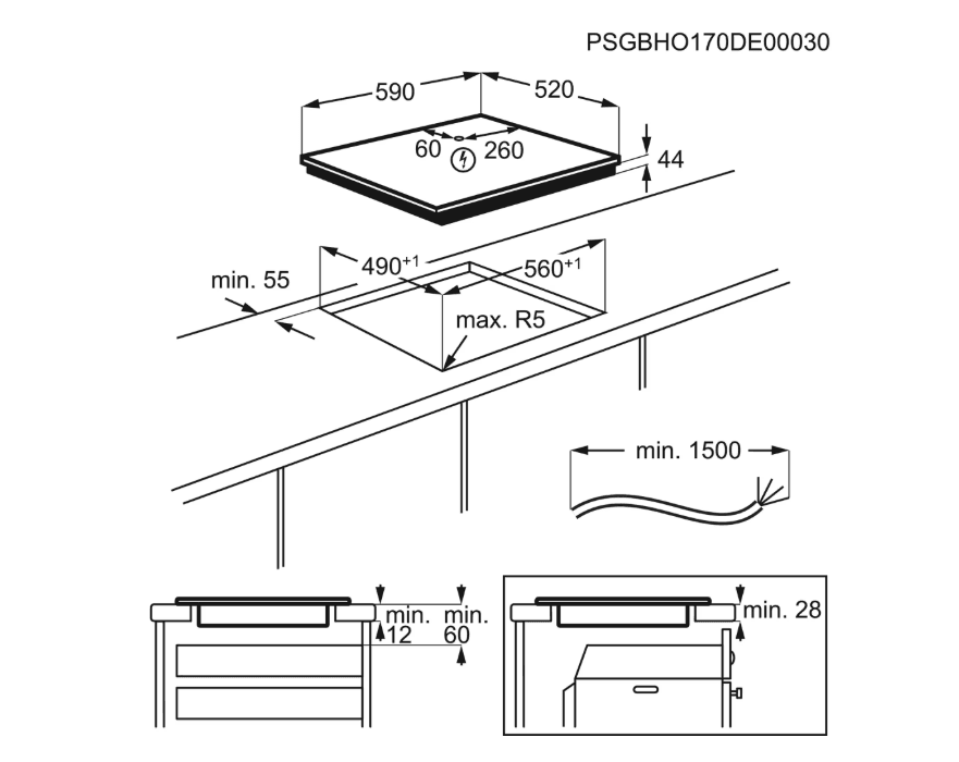 Plita incorporabila Electrolux EIS62443, Inductie, 4 zone gatit, Touch control, Conectivitate hota, 60 cm, Negru — miniatură