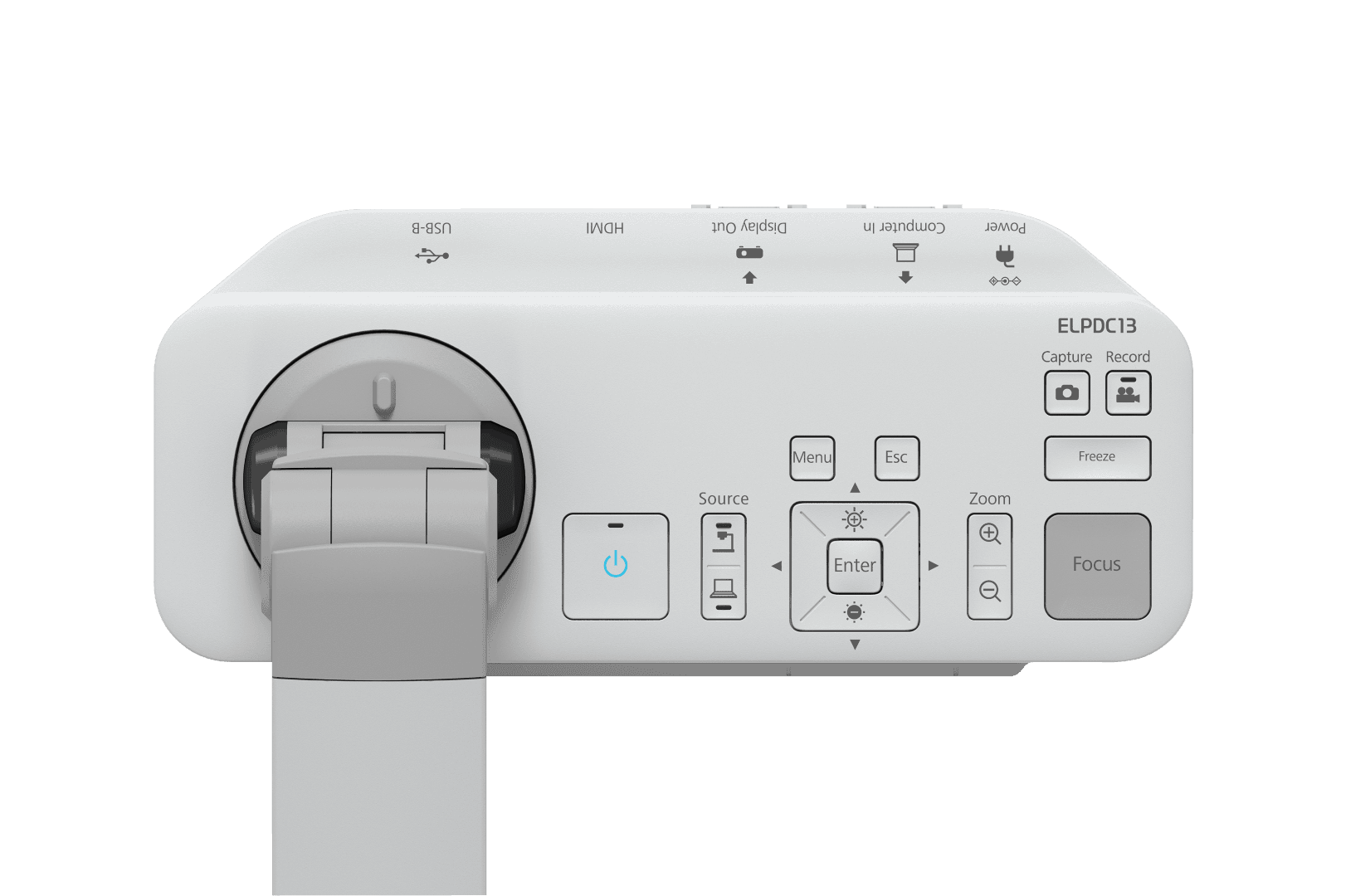 DOCUMENT CAMERA EPSON ELPDC-13, Senzor: cmos1/2.7", Rezolutie: 1920 x 1080 (HD 1080), 30fps, Digital zoom: 16x, raza scanare: 297 x 420 mm, Interfata: USB Type-B, VGA, SD max 32Gb, Format max: A3, Culoare: Alb, mod microscop. — miniatură