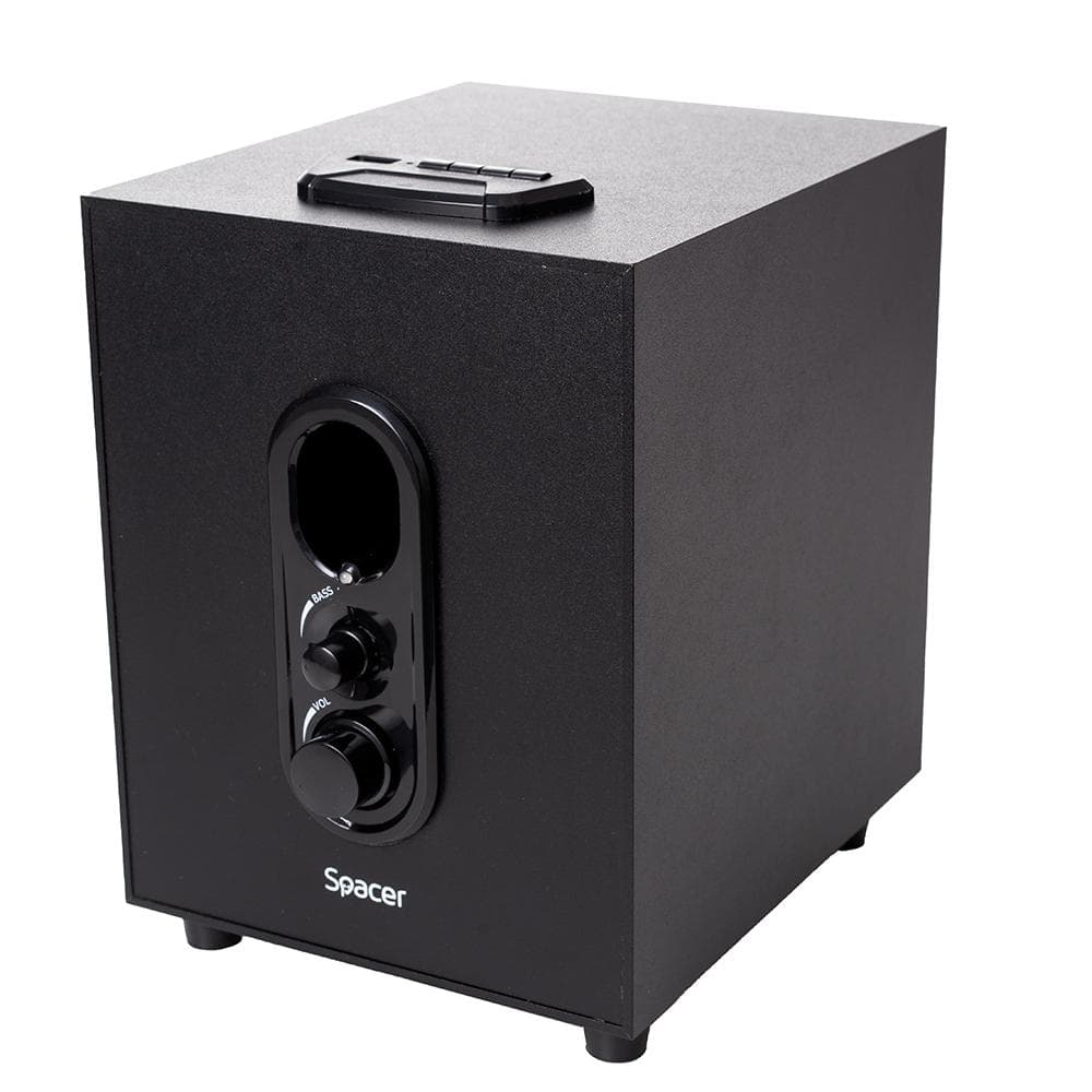 Boxe Spacer 2.1, 20W RMS (2 x 5W + 10W), alimentare 220V, conectori Bluetooth, USB, Jack 3.5mm, Radio FM, RCA, negru — miniatură