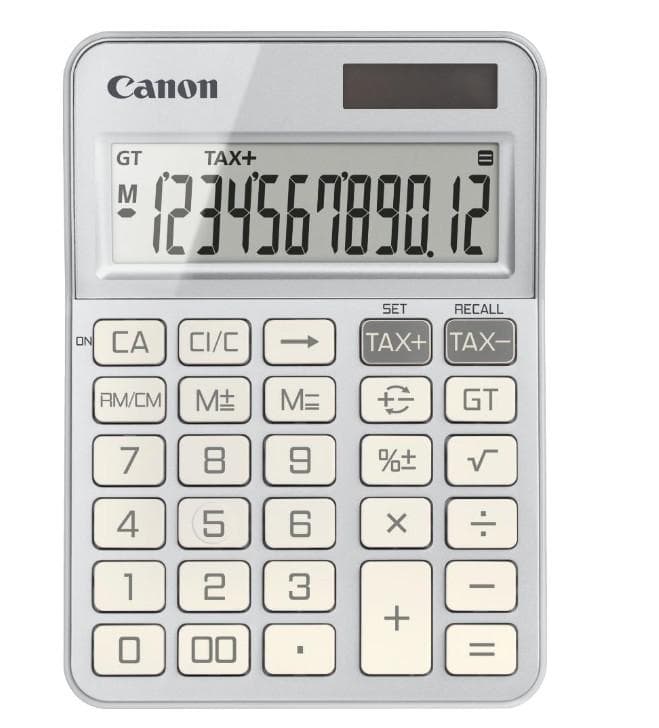 """Calculator birou Canon KS-125KB-SL, Silver, 12 digits, 29 keys, dual power, M+, M-,RM/CM, Tax+, Tax-"""