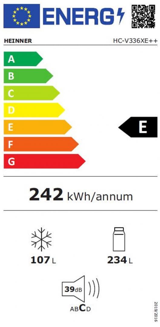 Combina frigorifica HEINNER HC-V336XE++, 340 l, Clasa: E, Aspect inox — miniatură