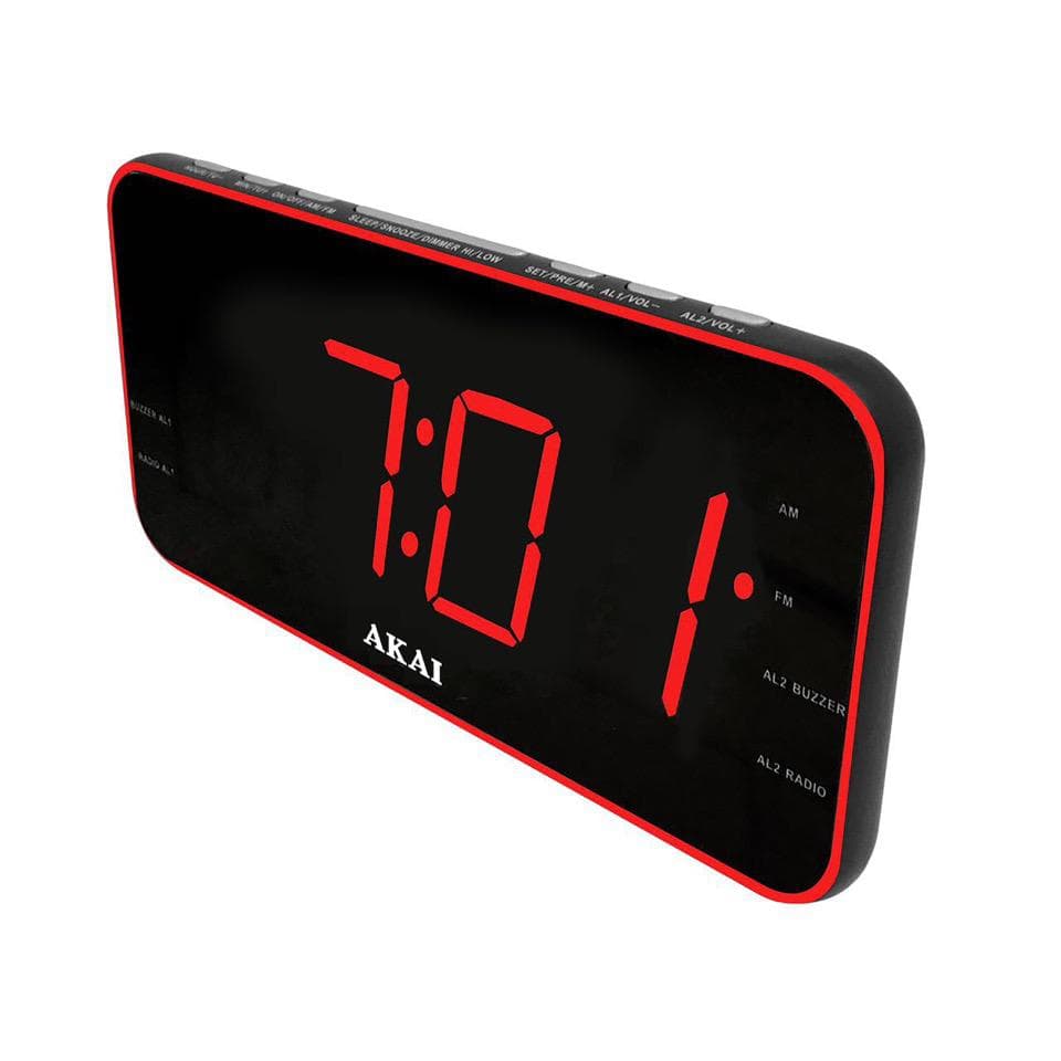 Radio cu ceas Akai ACR-3899, 40 posturi presetate, sursa de alimentare 110-240V, slot de baterii 2 x 1.5V, ecran 1.8" led rosu, negru