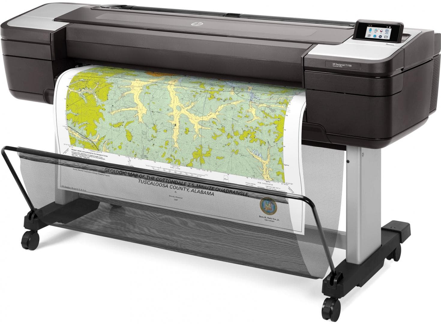 Plotter HP Designjet T1700 Printer 44", format A0, 6 culori, rezolutie max 2400x1200dpi, memorie 128GB, HDD 5000GB, limbaje de printare: HP- GL/2, TIFF, JPEG, URF, CALS G4, interfata: USB2.0, Ethernet GB, cutter automat, consumabile: printhead HP 727, cartuse HP 730.