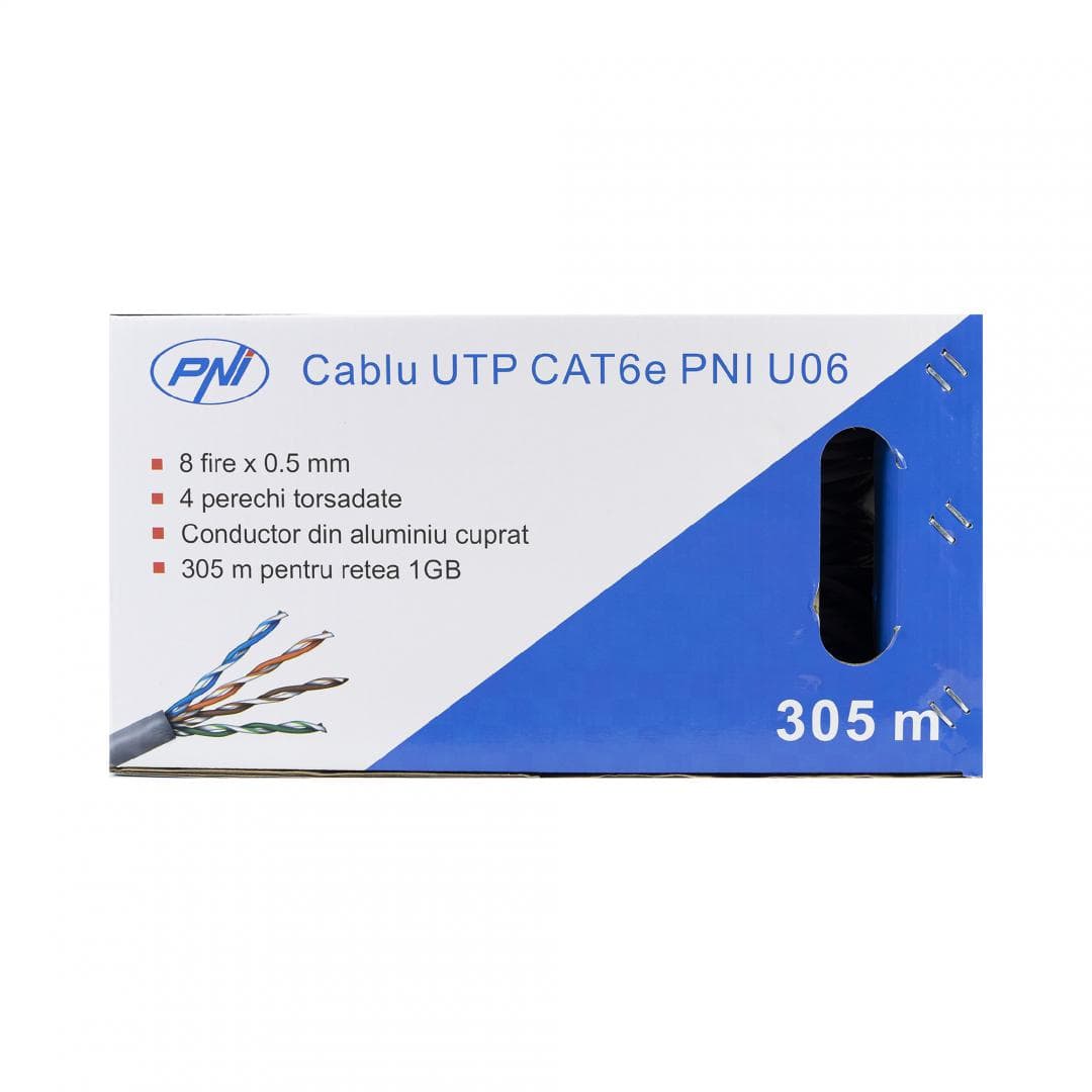 Cablu UTP CAT6 PNI U06 cu 4 perechi pentru internet 1 Gigabit si sisteme de supraveghere Rola 305m — miniatură