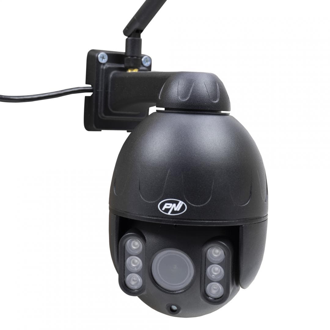 Camera supraveghere video PNI IP655B 5MP WiFi PTZ 5X Zoom optic H265, slot microSD, stand-alone, Night Vision 50m IP66 Alarma detectie miscare Comunicare audio bidirectionala, Senzor imagine: 1/2.8" SONY335 low lux CMOS, 5MP, Rezolutie: 2560x1920, 800x600, 640x480, lentila: 2.7-13.5mm 5X optical — miniatură
