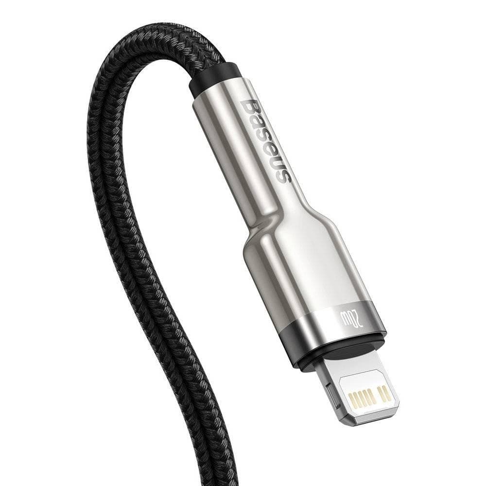 CABLU alimentare si date Baseus Cafule Metal, Fast Charging Data Cable pt. smartphone, USB Type-C la Lightning Iphone PD 20W, 0.25m, negru — miniatură