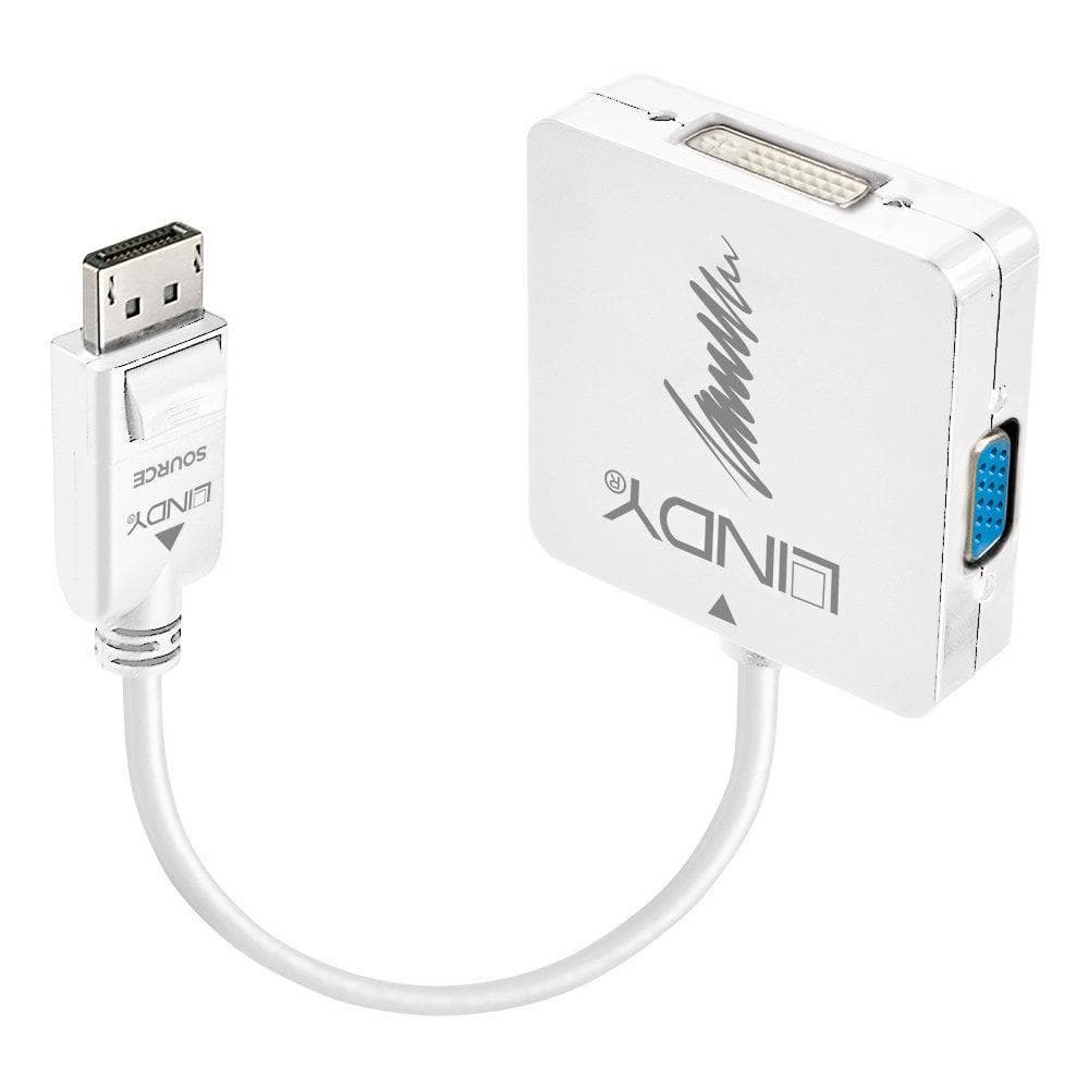 Adaptor Lindy LY-41028, DP 1.2 - HDMI, DVI, VGA, alb — miniatură