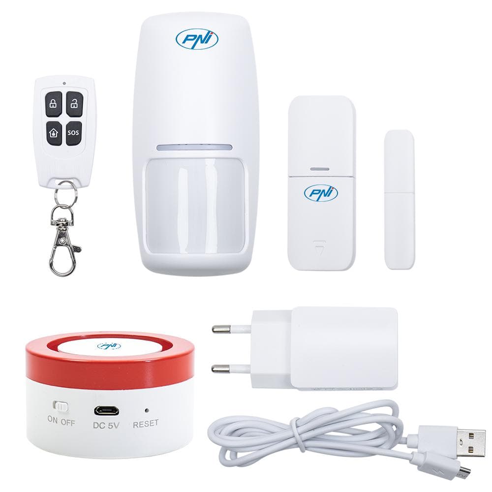 Sistem de alarma wireless PNI Safe House PG600, sistem inteligent de securitate pentru casa, conectare wireless, alarma antiefractie, alarma fara fir, alerta inteligenta prin aplicatia TUYA iOS / Android, compatibil cu Alexa si Google Assistant, dIMENSIUNI: 65 x 65 x 37 mm, Raza comunicatie — miniatură