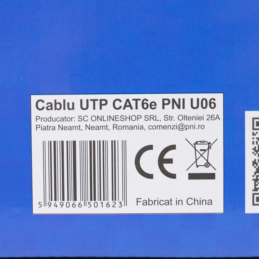 Cablu UTP CAT6 PNI U06 cu 4 perechi pentru internet 1 Gigabit si sisteme de supraveghere Rola 305m — miniatură