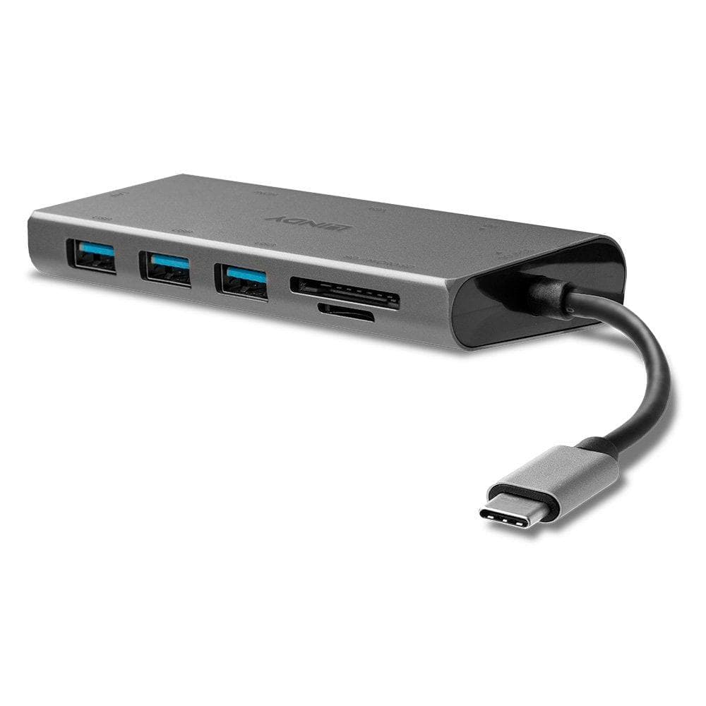 Hub USB Lindy DST-Mini Plus, USB-C, 7 porturi, HDMI, RJ-45, Gri