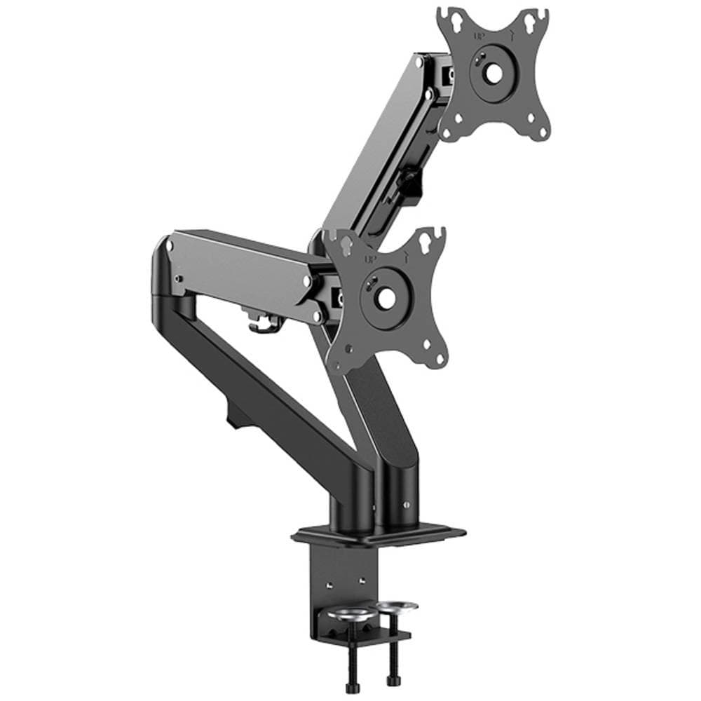 Brat de birou pentru monitor Neomounts, poate sustine 2 monitoare cu diagonala display 17-27", suporta pana la 7kg per monitor, full motion, +90°, -45° inclinatie, +90°, -90° swivel, +180°, -180° rotatie, VESA min 75x75, VESA max 100x100,reglabil pe inaltime: 15.2-40.2 cm, negru. — miniatură