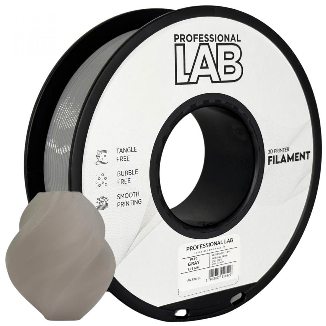 Filament 3D Proffesional Lab, Diamentru 1.75mm, Greutate: 1KG, Culoare: Gri, Material: PETG, Temperatura: 220-240c.