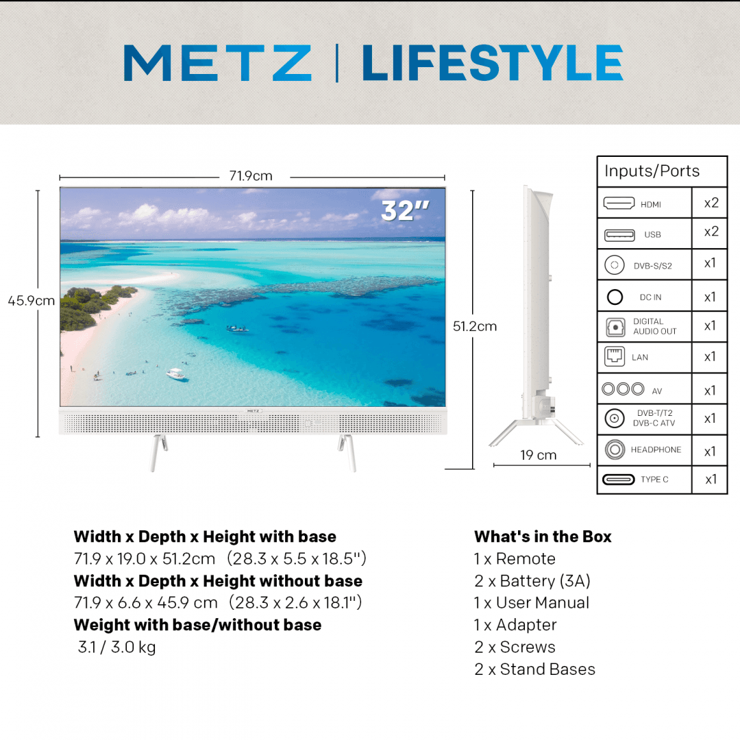 Televizor METZ QLED 32MQE7100Z, 80 cm, Smart Google TV, HD, Clasa E — miniatură