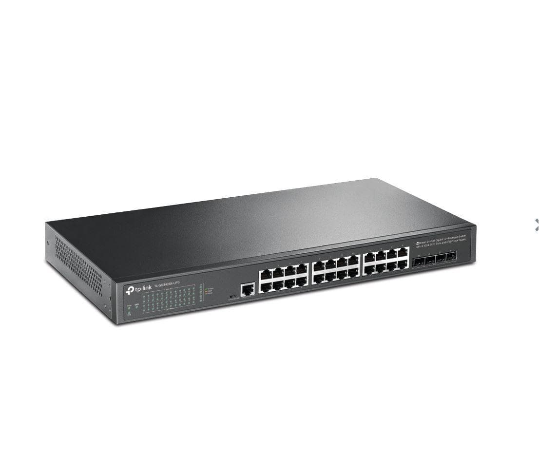 "JetStream™ 24-Port Gigabit L2+ Managed Switch with 4 10GE SFP+ Slots and UPS Power Supply PORT: 24× Gigabit RJ45 Ports, 4× 10G SFP+ Slots, RJ45/Micro-USB Console Port SPEC: 1U 19-inch Rack-mountable Steel Case FEATURE: Static Routing, OAM, sFlow, DDM, 802.1Q VLAN, QinQ, STP/RSTP/MSTP, IGMP — miniatură