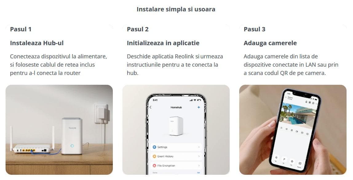 Reolink Hub 1: manageriaza pana la 8 camere, compatibil cu toate camerele Reolink WI-FI/PoE, Aimentare: DC 12V/1A, Interfata retea: 1 X RJ45 10/100 Mbps Slot card de memorie: 2 x microSD pana la 512GB, 1 x microSD de 128GB inclus Wireless Standard: IEEE 802.11 a/b/g/n/ac/ax (Wi-Fi 6), frecventa de — miniatură