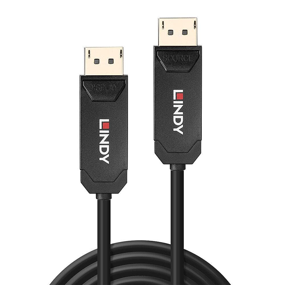 Cablu Lindy Hybrid DisplayPort, lungime 50m, fibra optica, latime de banda suportata 40Gbps, rezolutie maxima 680x4320@60Hz 4:2:0 10bit, 3840x2160@144Hz 4:4:4 10bit, negru — miniatură