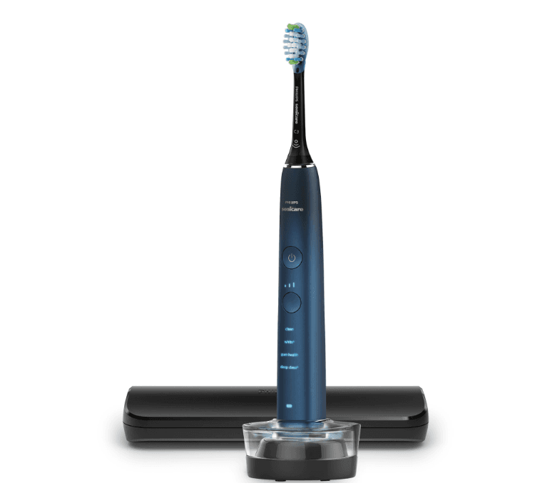 Periuta de dinti electrica Philips Sonicare DiamondClean 9000 HX9911/88, 62000 miscari/min, 4 moduri de curatare, 3 nivele intensitate, senzor presiune, functia BrushSync, aplicatie Sonicare, wireless Bluetooth, toc transport, baza de incarcare, Acvamarin — miniatură