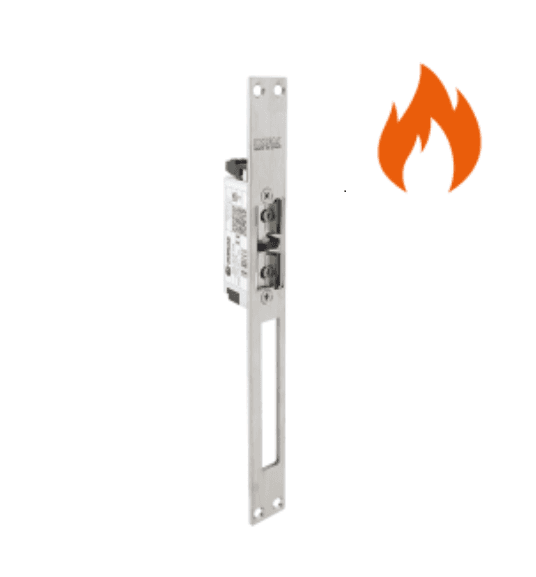 Yala electromecanica DORCAS-SW99-1-NF305-TOP/YL-X;incastrabila rezistenta la foc, EI120, cu suport de montare.Forta de retinere: 900Kgf; Alimentare: 10~24Vcc/Vca;Consum: 280mA/12Vcc, 140mA/24Vcc; Actionare: Impuls temporizat; Mod functionare: Fail-secure (inchis fara alimentare); Zavor radial si