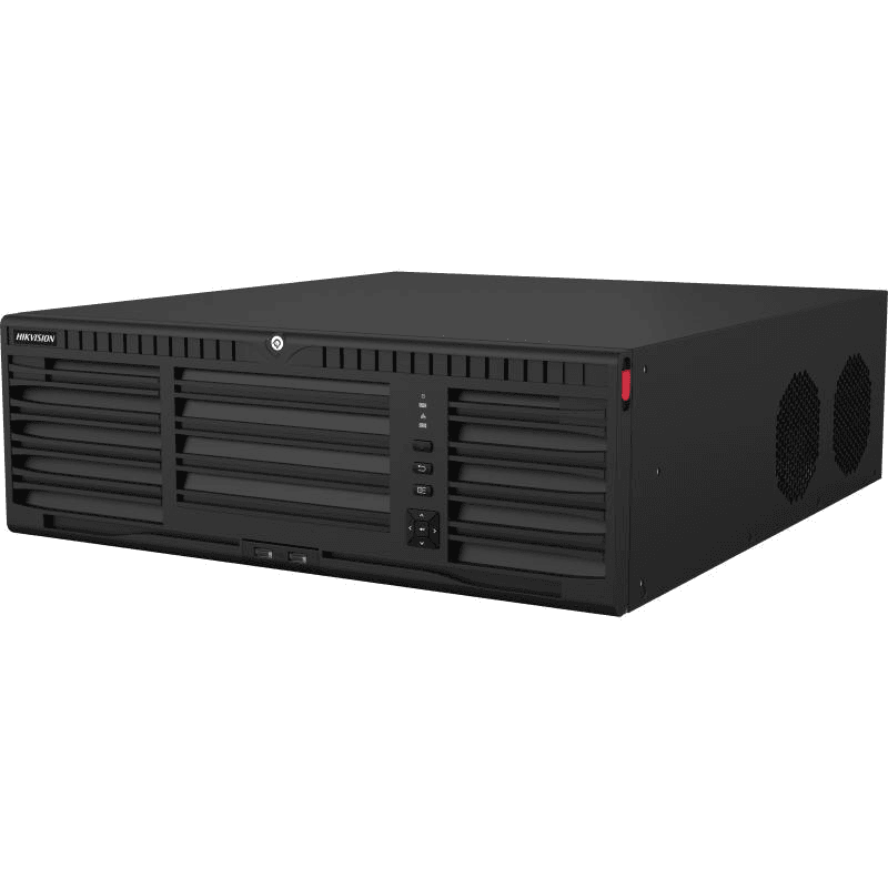 NVR Hikvision 64 canale DS-9664NI-M16; pana la 2-ch@32 MP/2-ch@24 MP/4- ch@12 MP/8-ch@8 MP/16-ch@4 MP/32-ch@1080p decoding capacity, H.265 +/H.265/H.264+/H.264, iesiri: 2x HDMI, 2x VGA, 1x CVBS BNC (1.0 Vp-p, 75 Ω), 16x SATA max 16TB pe HDD, alimentare: 100 to 240 VAC, 50 to 60 Hz, dimensiuni: 445 ×