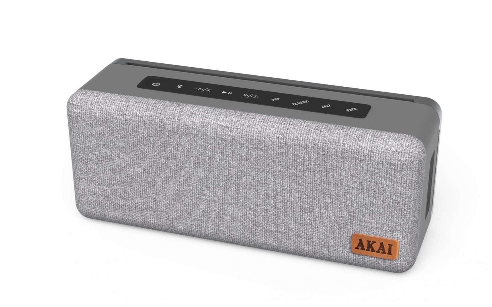 Boxa activa Akai Retro, bluetooth, putere totala 10 W, frecventa 15Hz~ 15Kh, acumulator 2000 mAh, autonomie 10 Ore, IPX4 rezistent la apa, reflector mare din ABS cu bas la 360 de grade în toate direcțiile, gri — miniatură