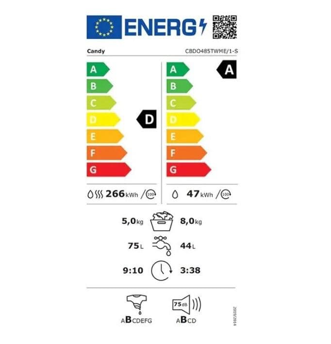 Masina de spalat incorporabila cu uscator Candy BI BI washer dryer, 8+5kg, AAA/NEL - D/A, 1400, silent motor, wifi, big digit — miniatură