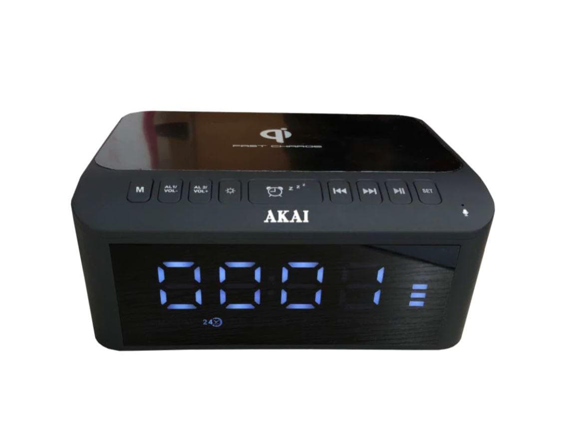 Radio cu ceas Akai USB/BT AKAI ACRB-1000, Wireless Fast Charging, Bluetooth V5.1, Bluetooth 8 m, Telescopic antenna, AUX in input, USB slot 1 charging function, USB slot 2 playing function, Power Source AC110 240~50/60Hz, Power Consumption 11W, RMS power 5W, black — miniatură